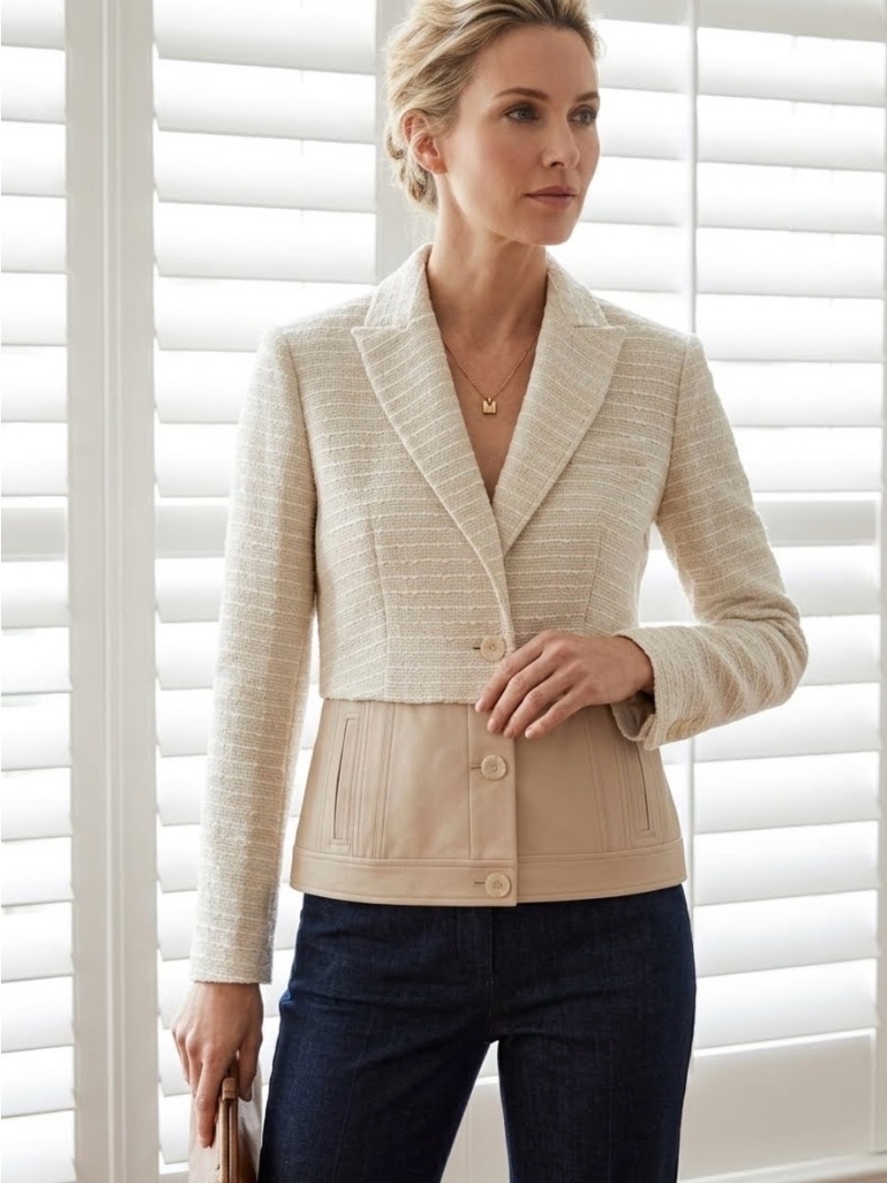 NWT Cropped Cream Two-Tone Textured Blazer Jacket Size 2